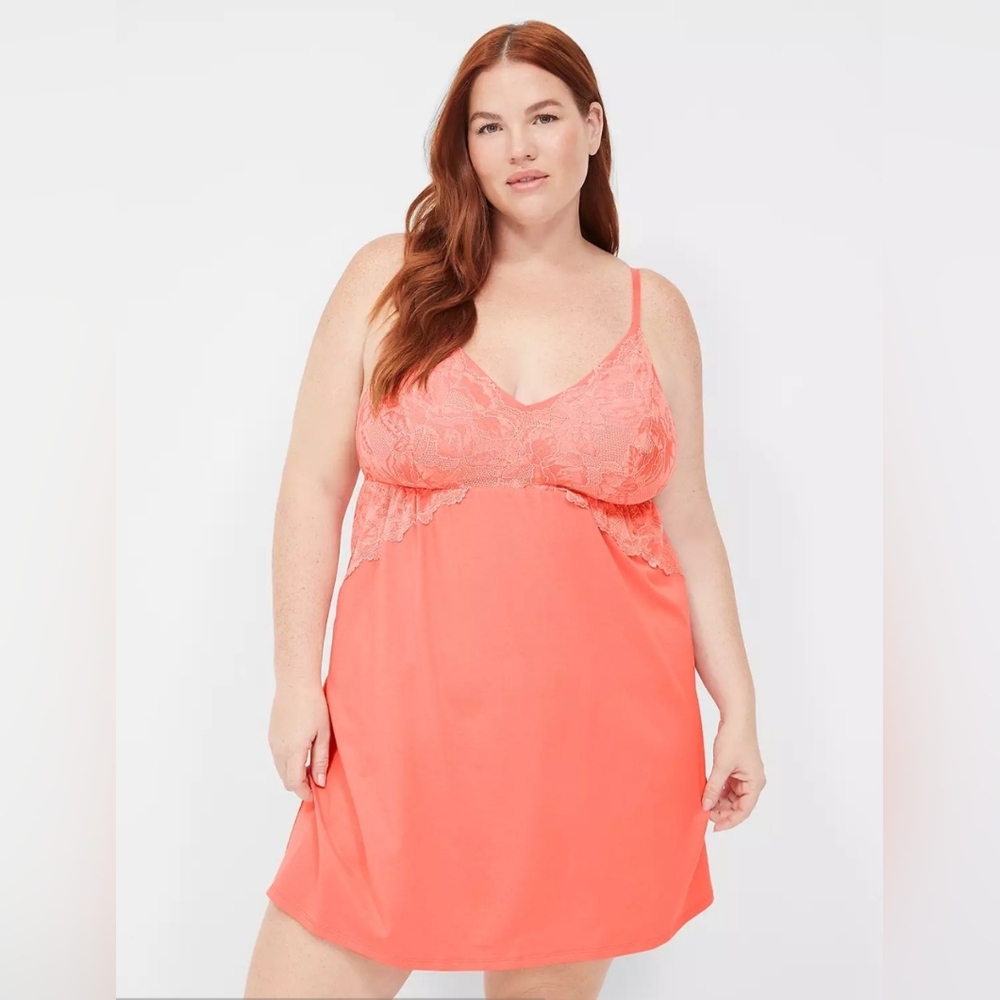 Cacique‎ Lane Bryant 18/20 Chemise Babydoll Sleepwear Cotton Blend Tangarine